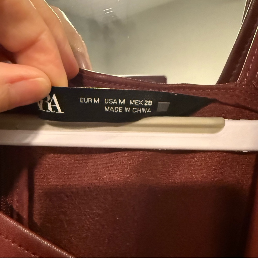 Zara: Maroon asymmetrical faux leather dress - Picture 7 of 9
